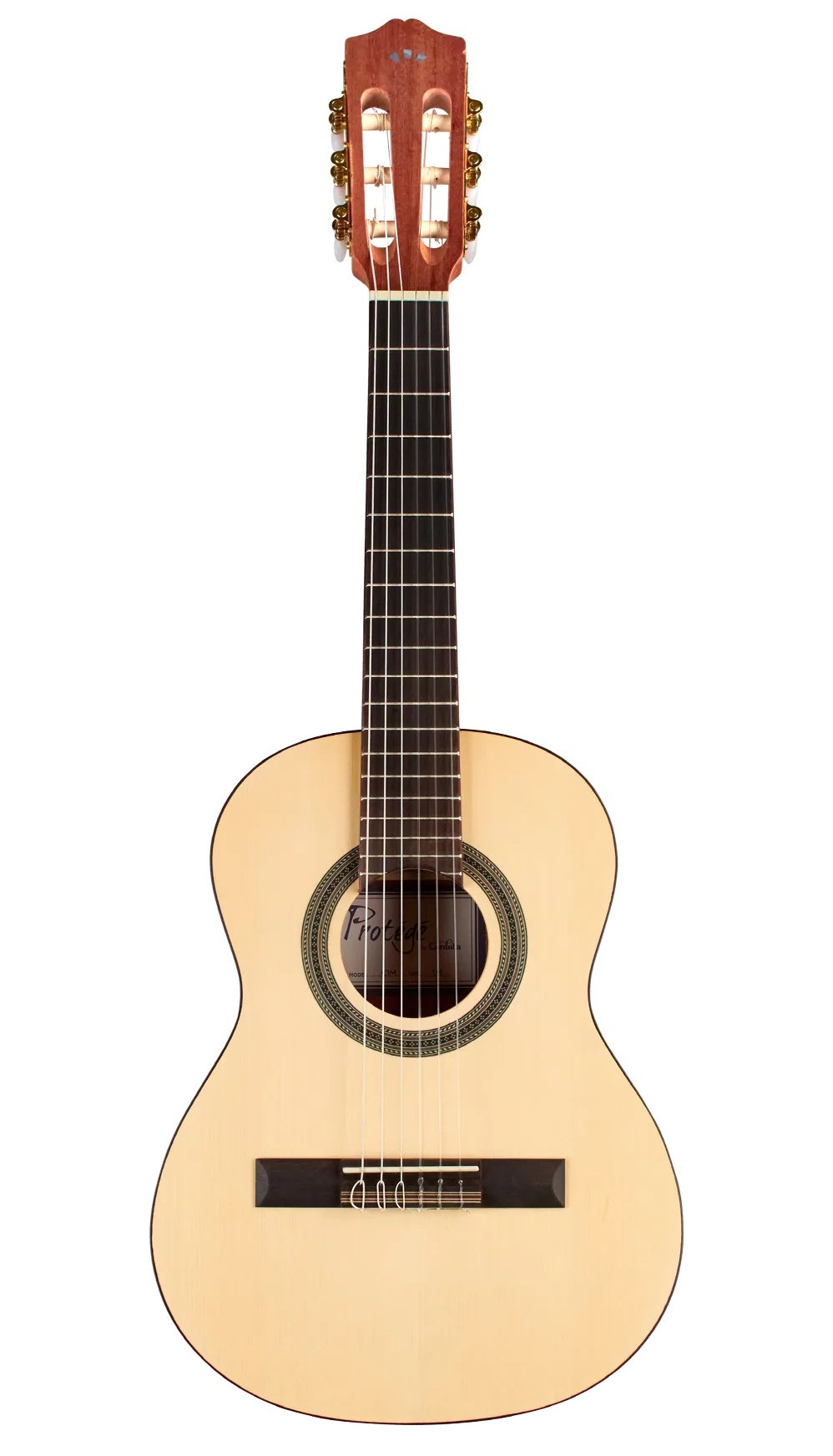 Classical guitar with a wooden body and dark fretboard