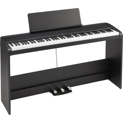 Black digital piano with stand with 3 pedal unit