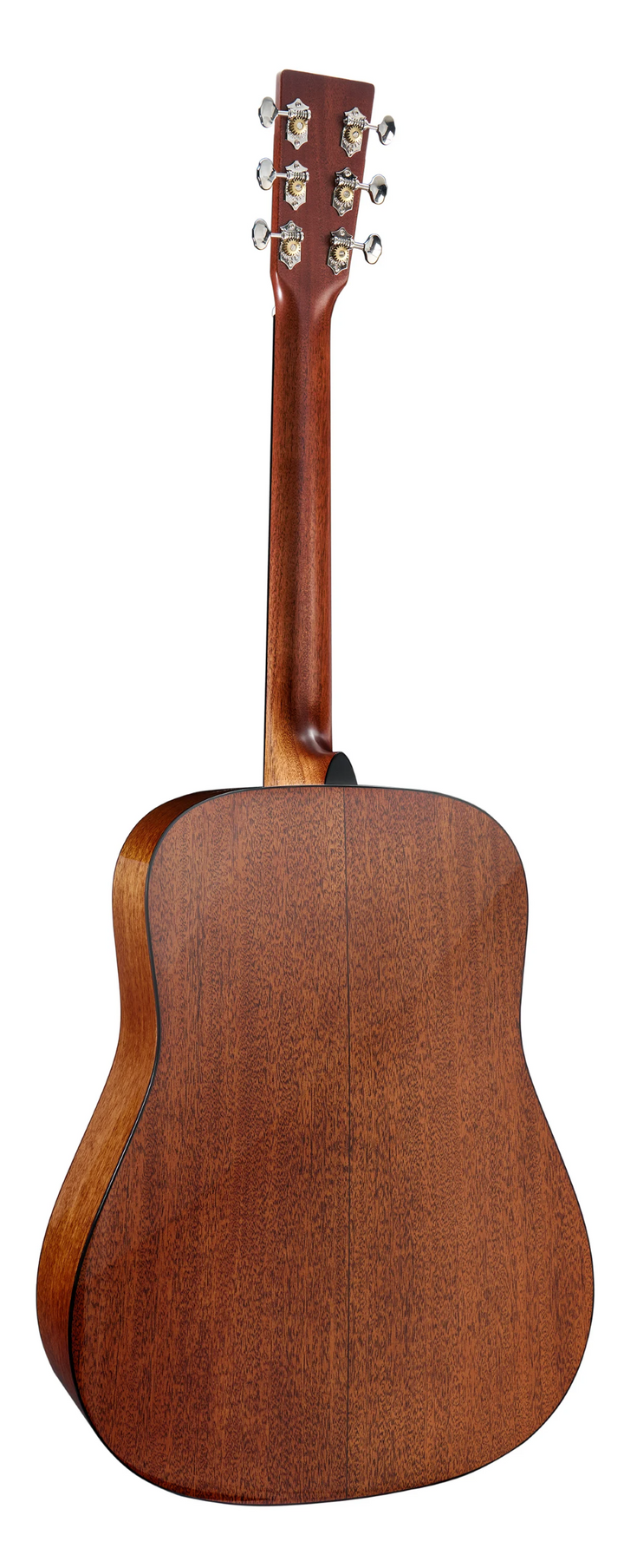 Acoustic guitar with a wooden body and neck on a white background