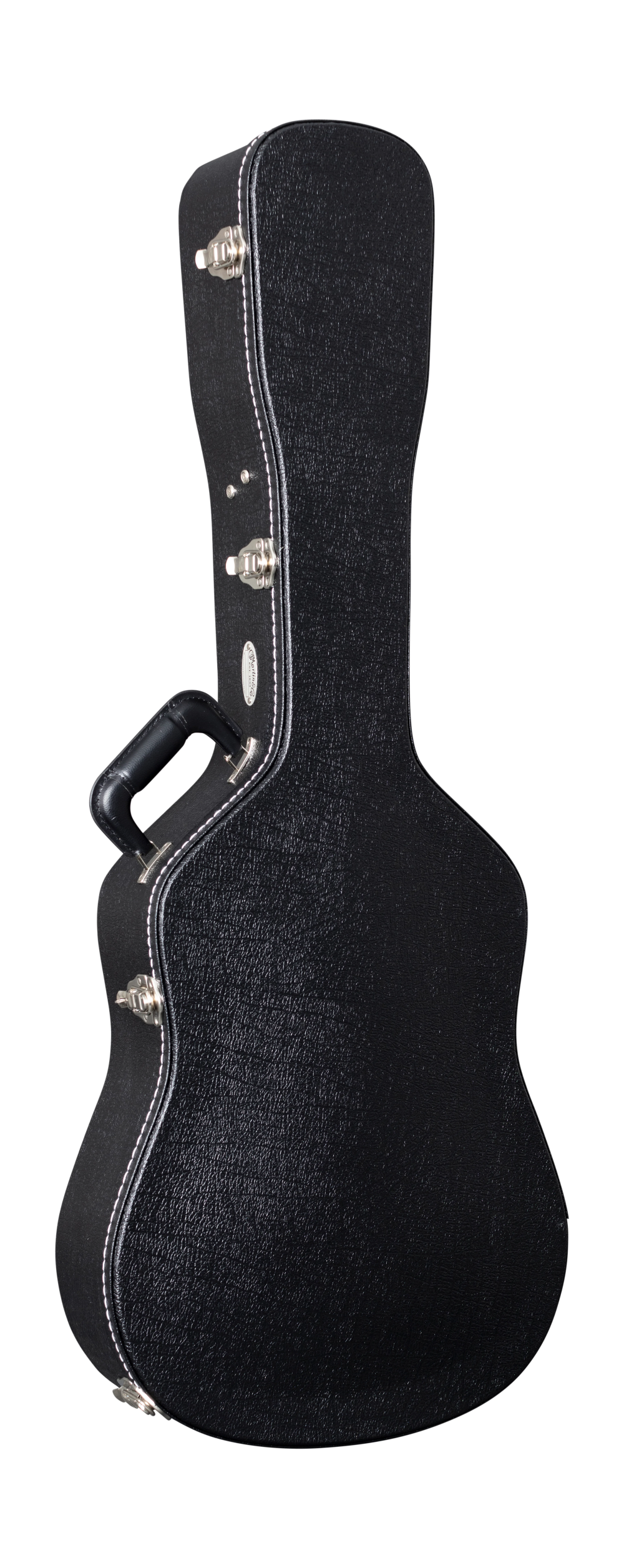 Black guitar case on a white background