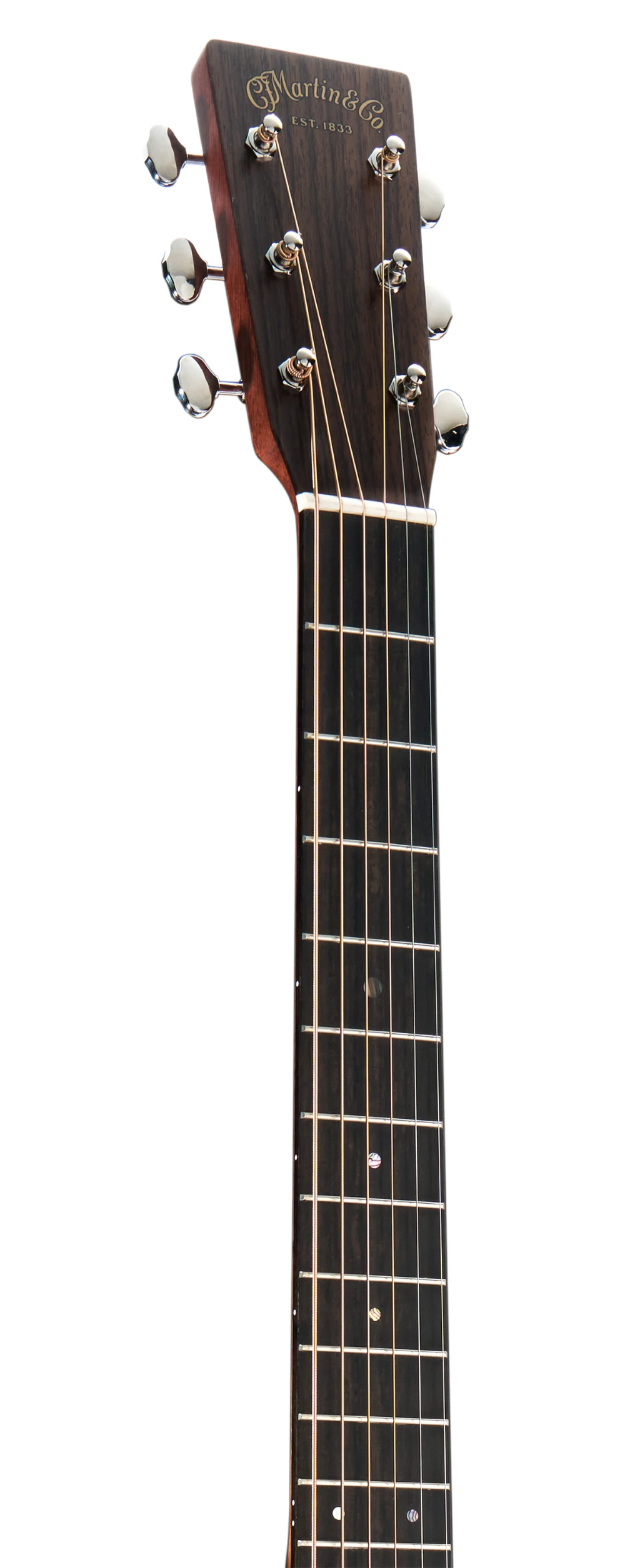 Guitar neck with headstock on a white background