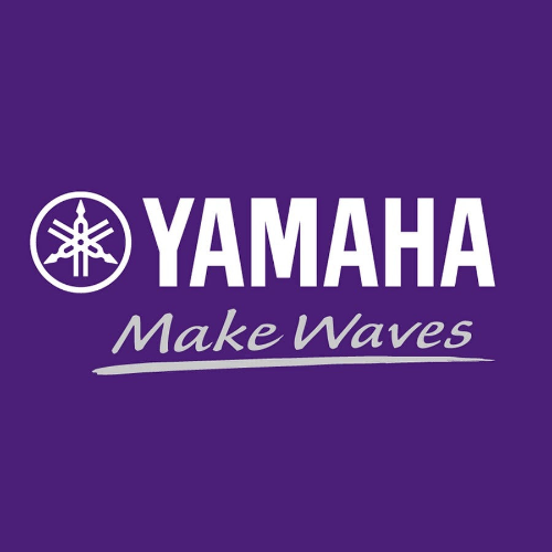 Yamaha logo with 'Make Waves' tagline on a purple background