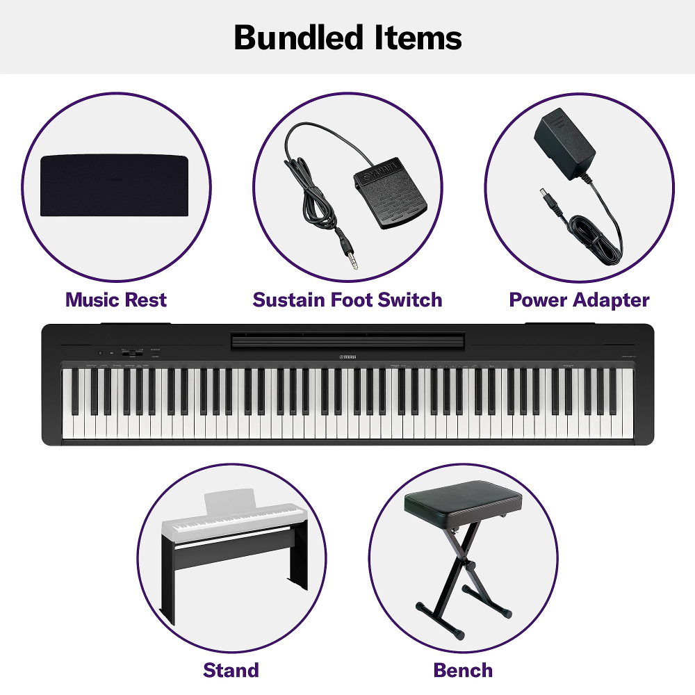 Yamaha P-143LXB 88 Key Digital Piano Bundle - Black