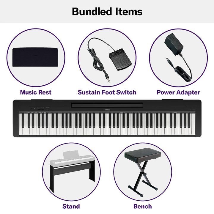 Yamaha P-143LXB 88 Key Digital Piano Bundle - Black