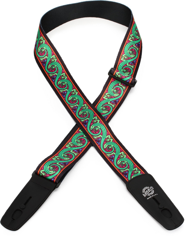 Lock-It Straps Bob Masse Series 2-inch Plush Poly Strap with Locking Ends - Green Lizards