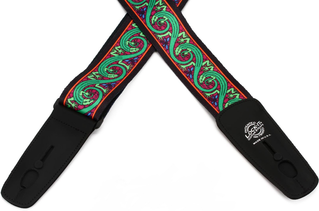 Lock-It Straps Bob Masse Series 2-inch Plush Poly Strap with Locking Ends - Green Lizards