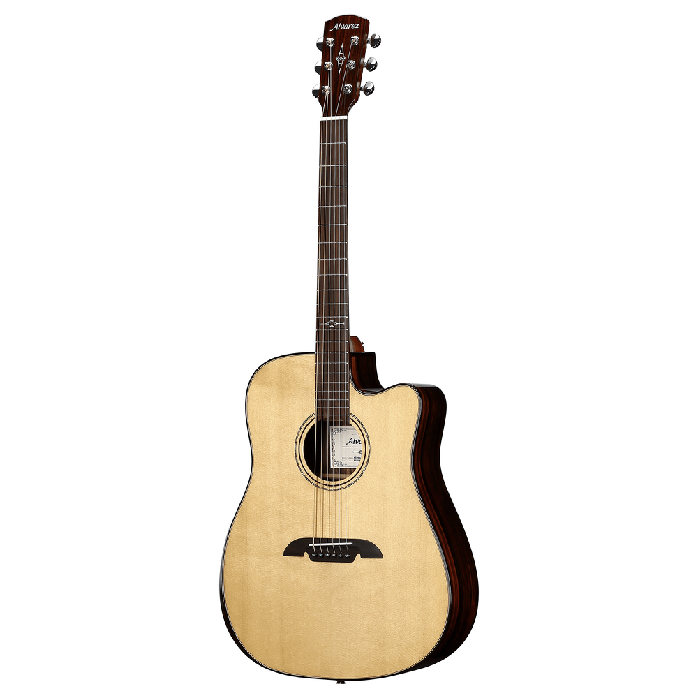 Alvarez AED90CE Armrest Artist Elite Dreadnought Acoustic Electric Cutaway Guitar - Natural — Front angle 2