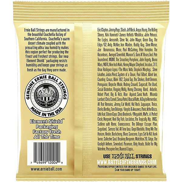 Ernie Ball Light Earthwood 10-Pack 80/20 Bronze Acoustic Guitar Strings - Light — back view
