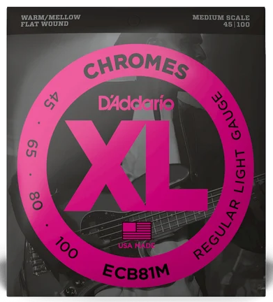 D'Addario ECB81M Chromes Medium Scale Flat Wound Bass String Set - Regular Light