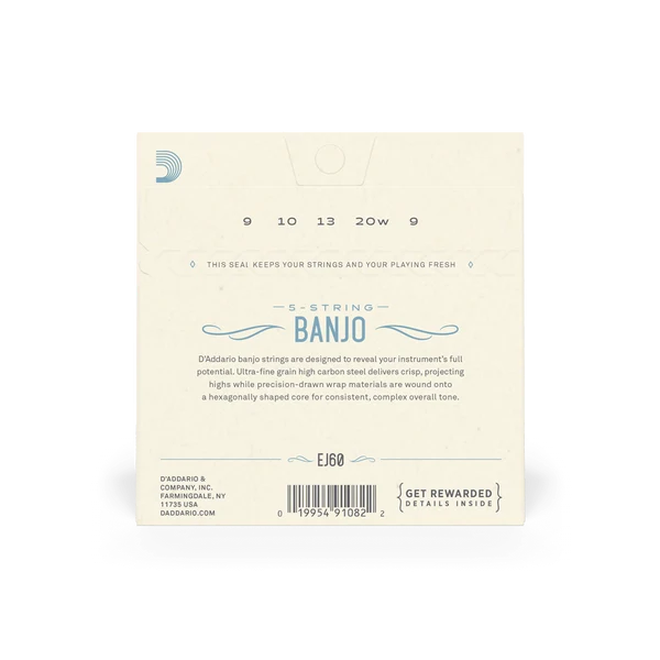 D'Addario EJ60 5-String Banjo Strings - Light — back view