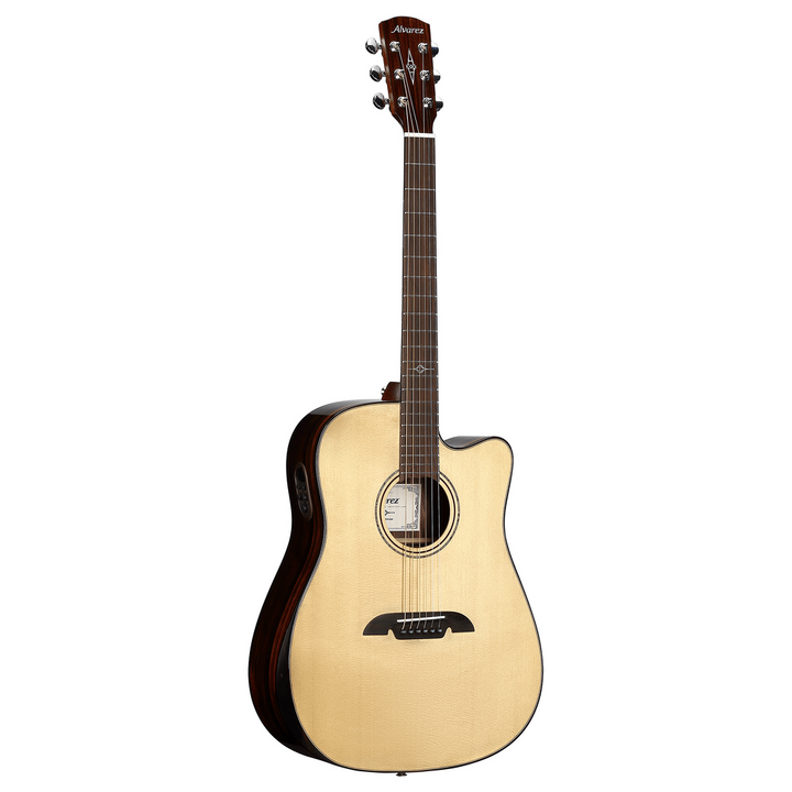 Alvarez AED90CE Armrest Artist Elite Dreadnought Acoustic Electric Cutaway Guitar - Natural — Front angle 1