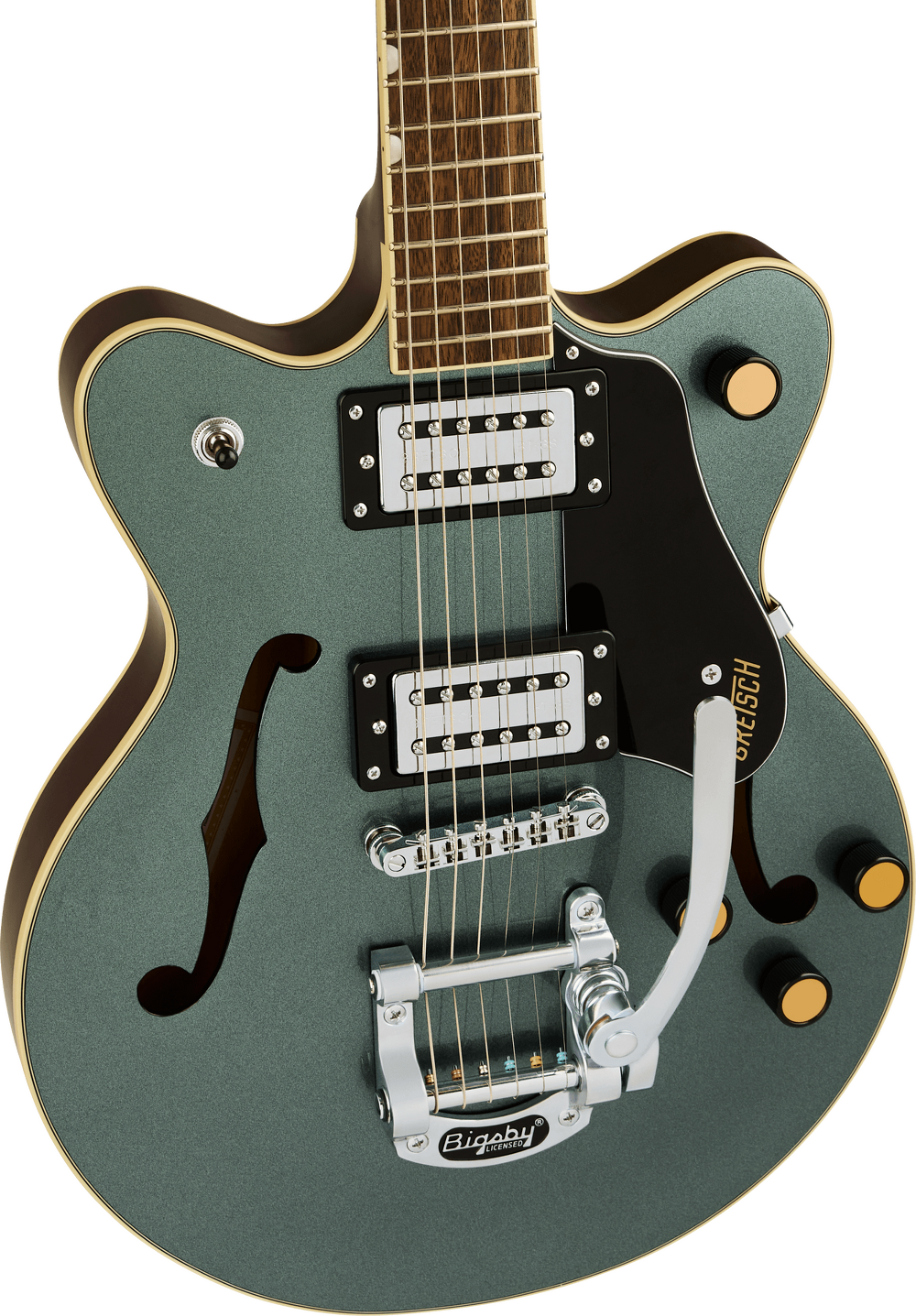 Gretsch G2655T Streamliner Center Block Jr. Double-Cut with Bigsby Electric Guitar - Gunmetal — Three quarter front 2
