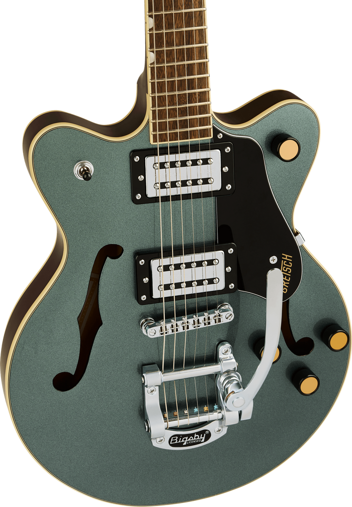 Gretsch G2655T Streamliner Center Block Jr. Double-Cut with Bigsby Electric Guitar - Gunmetal — Three quarter front 2