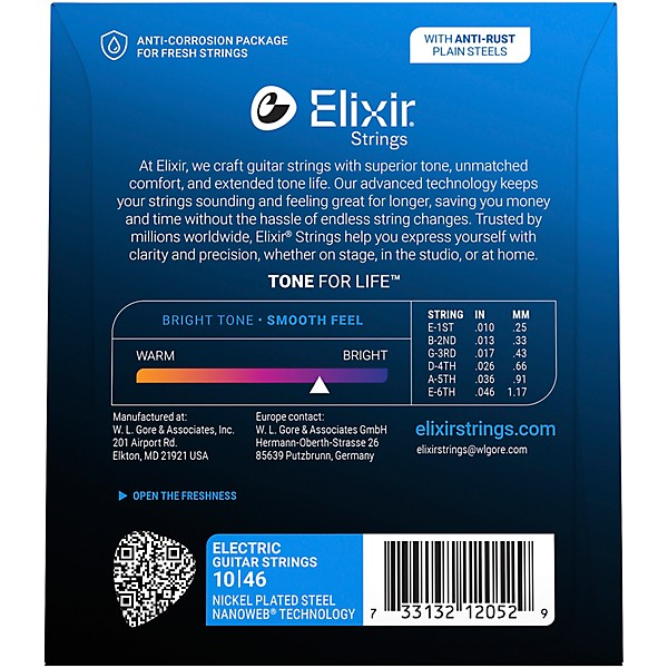 Elixir 12052 Nanoweb 10-Pack Electric Guitar Strings - Light — back view