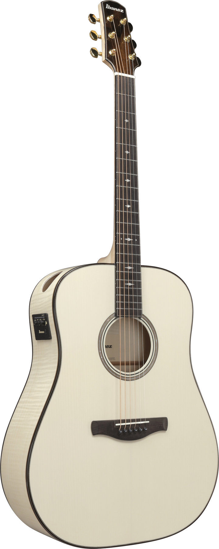 Ibanez AAD371EATW Advanced Acoustic Series Acoustic Guitar - Antique White — front angle
