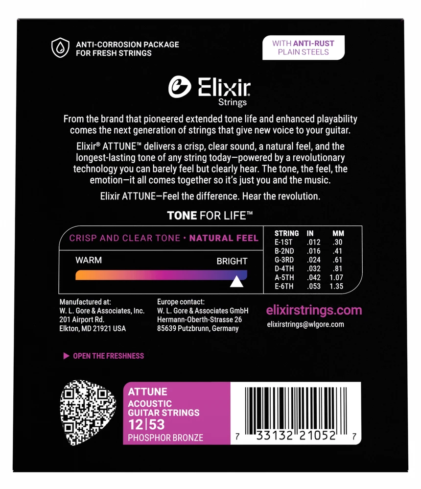 Elixir Attune Phosphor Bronze Acoustic Guitar Strings - Light — back view