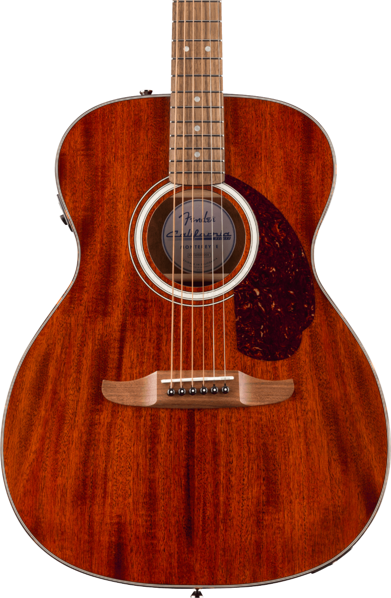 Fender California Deluxe Monterey Mahogany Acoustic Electric Guitar - Natural Mahogany — three-quarter front view