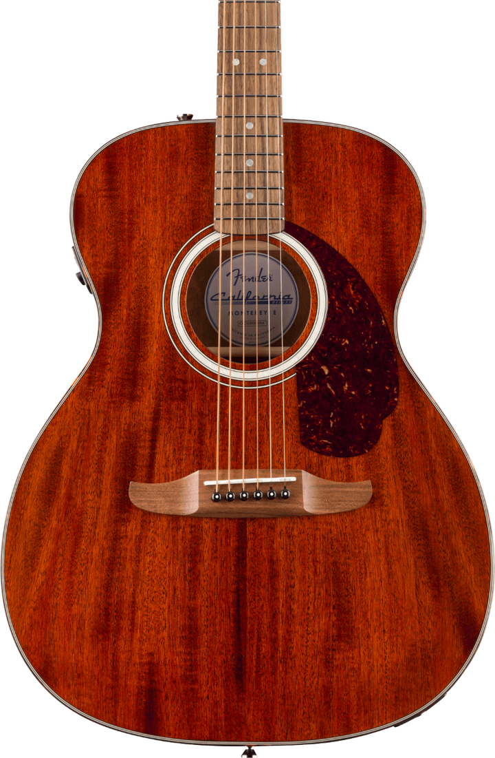 Fender California Deluxe Monterey Mahogany Acoustic Electric Guitar - Natural Mahogany — three-quarter front view