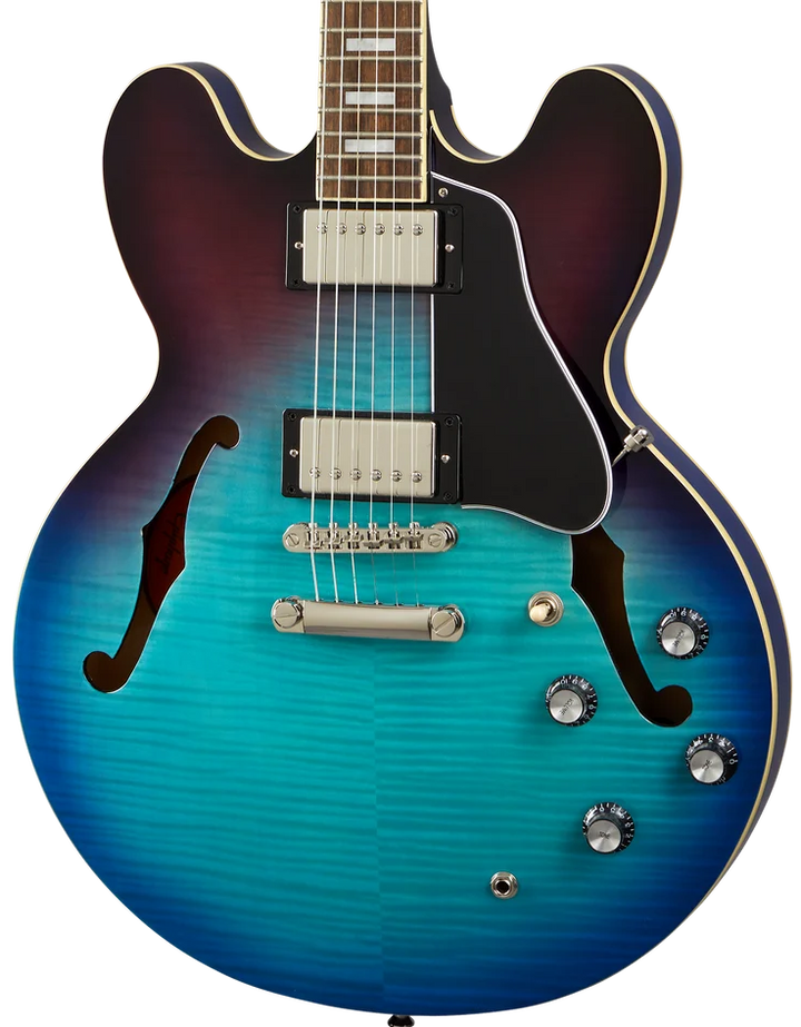 Epiphone ES-335 Figured Semi-Hollow Electric Guitar - Blueberry Burst — three-quarter front view