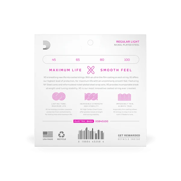 D'Addario XSB45100 Long Scale Coated Bass Strings - Regular Light — back view