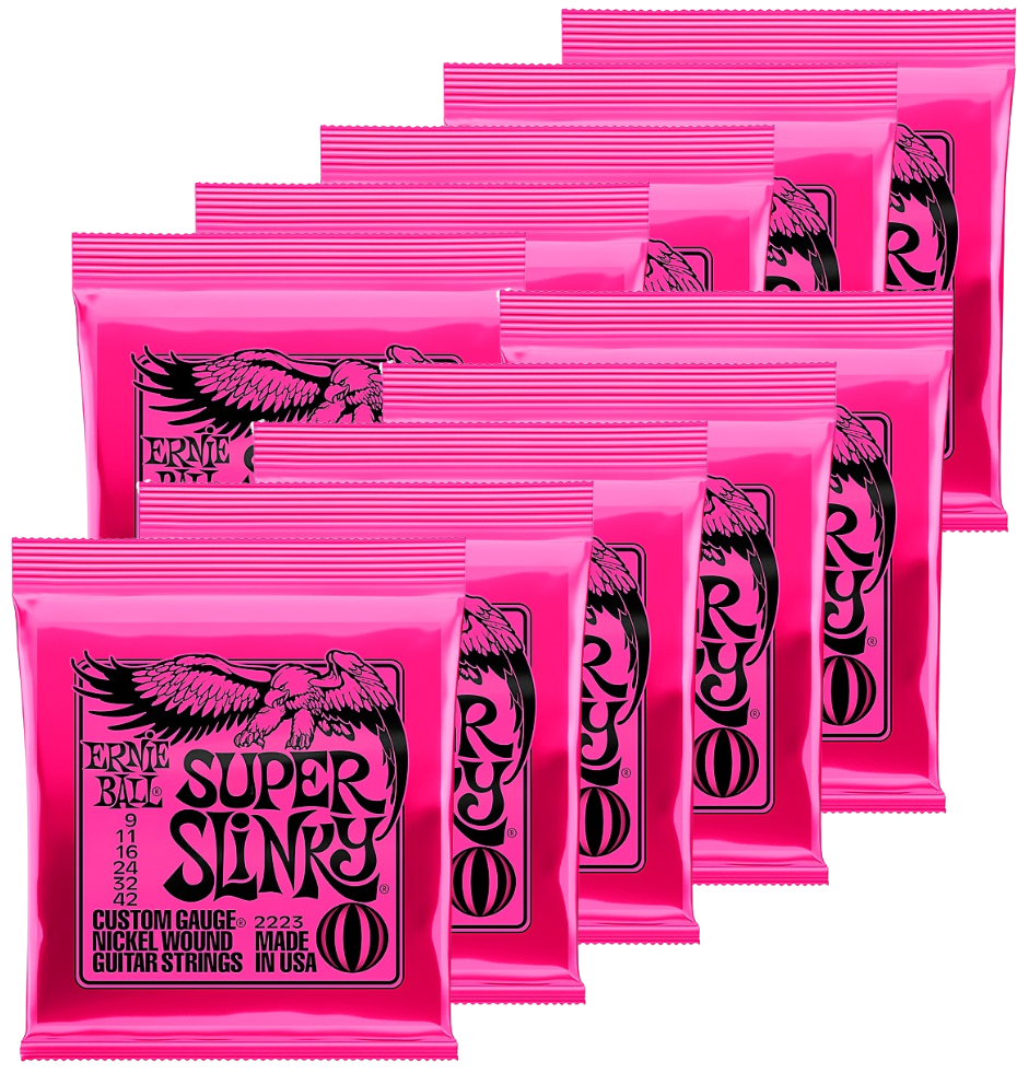 Ernie Ball Super Slinky 10-Pack Nickel Wound Electric Guitar Strings - Extra Light — front angle