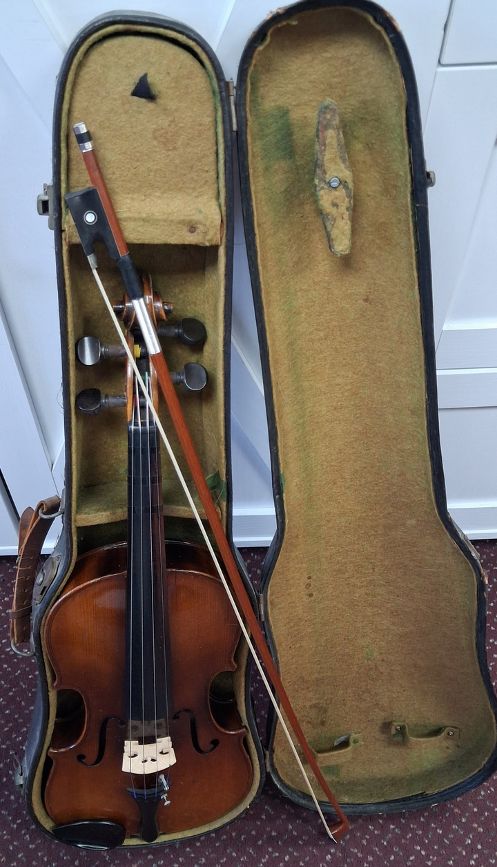 Used German Made Copy of a Strad Full Size Violin - With Case and Bow — front angle