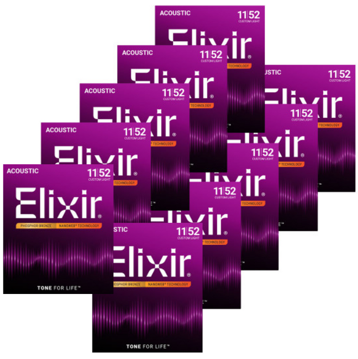 Elixir 16027 Nanoweb 10-PackPhosphor Bronze Acoustic Guitar Strings - Custom Light — front angle