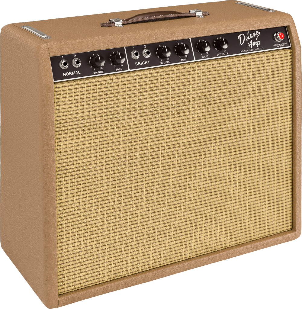 Fender '62 Deluxe Amplifier - Brown and Wheat — Front angle 2