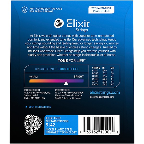 Elixir 12002 Nanoweb 10-Pack Electric Guitar Strings - Super Light — back view