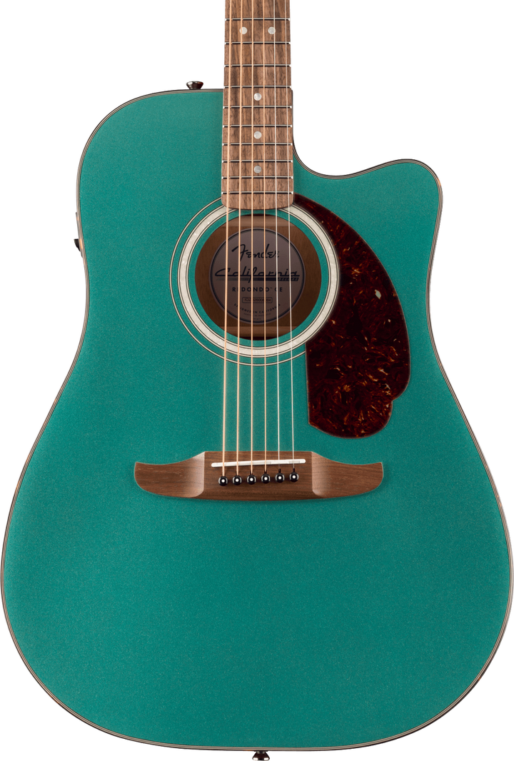 Fender California Deluxe Redondo Acoustic Electric Cutaway Guitar - Sherwood Green — three-quarter front view