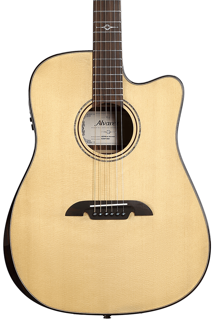 Alvarez AED90CE Armrest Artist Elite Dreadnought Acoustic Electric Cutaway Guitar - Natural — Three quarter front 1