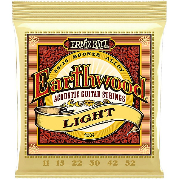 Ernie Ball Light Earthwood 10-Pack 80/20 Bronze Acoustic Guitar Strings - Light