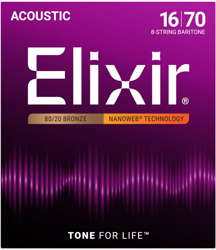 Elixir Strings Nanoweb 80/20 Bronze Acoustic Baritone Guitar Strings - 8 String Set