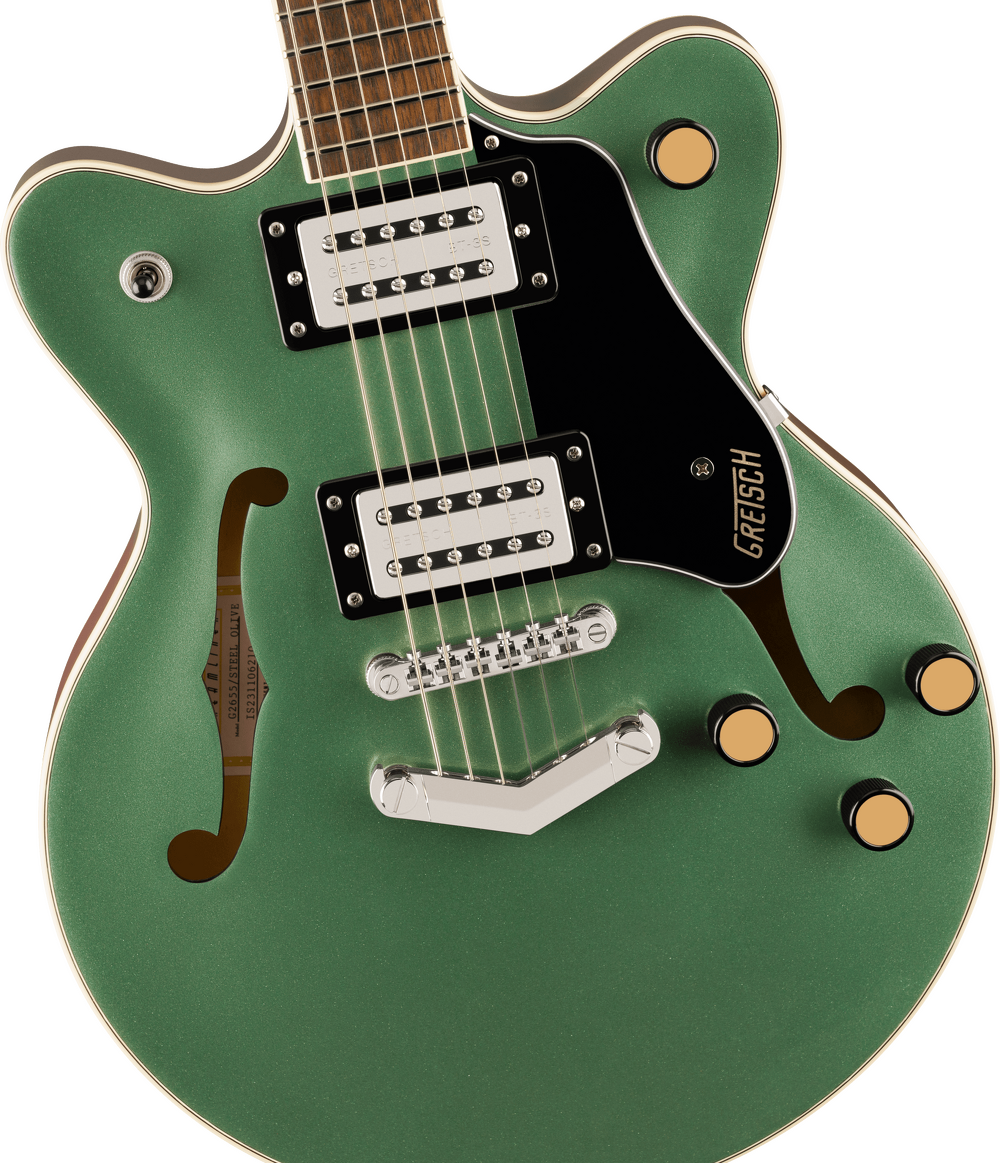 Gretsch G2655 Streamliner Center Block Jr. Double-Cut With V-Stoptail Electric Guitar - Steel Olive — Three quarter front 2