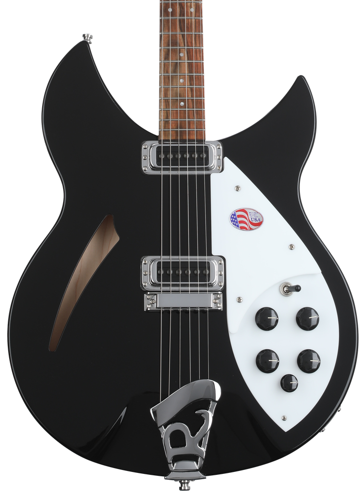 Rickenbacker 330 Thinline Semi-Hollow Electric Guitar - Jetglo — Three quarter front 1