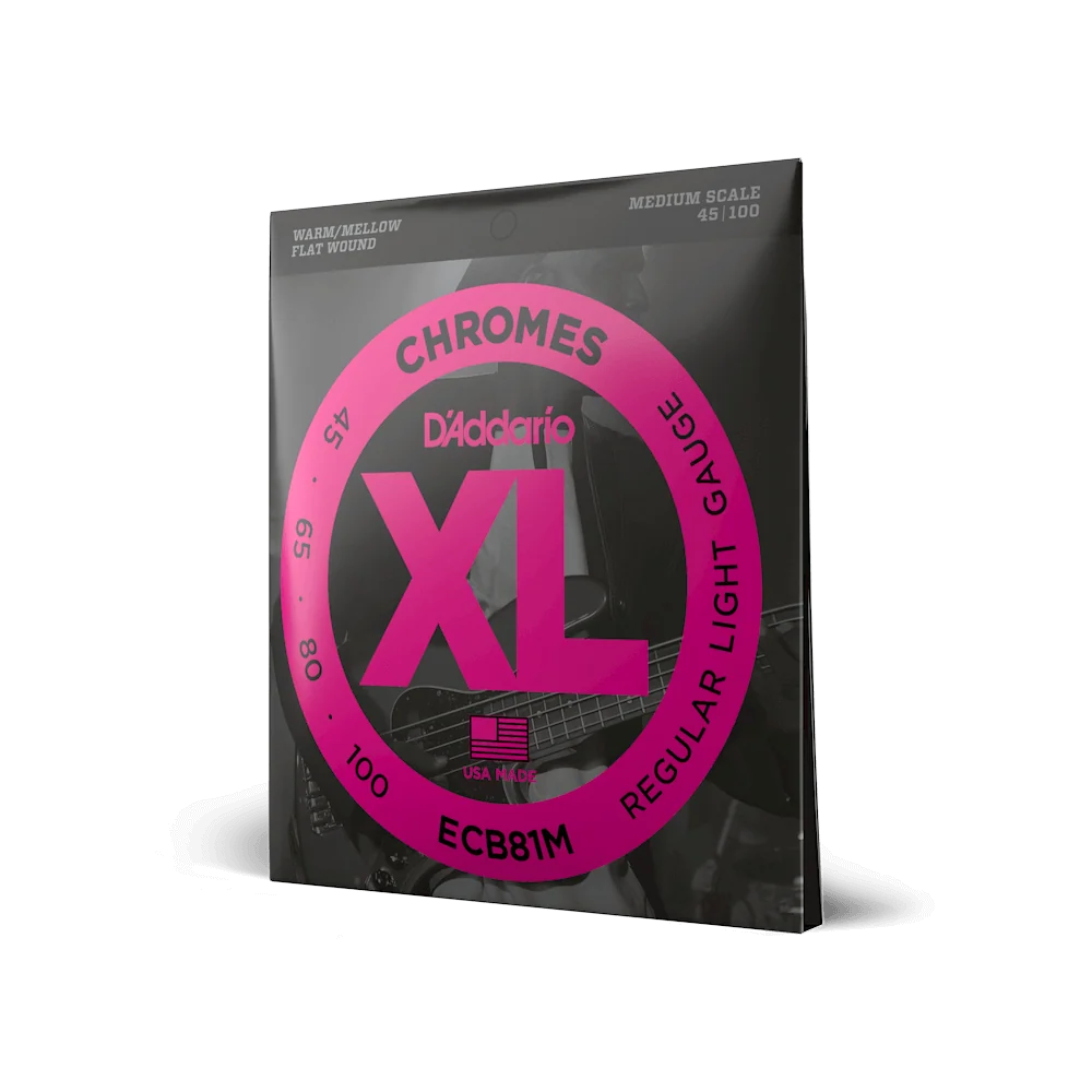 D'Addario ECB81M Chromes Medium Scale Flat Wound Bass String Set - Regular Light — front angle