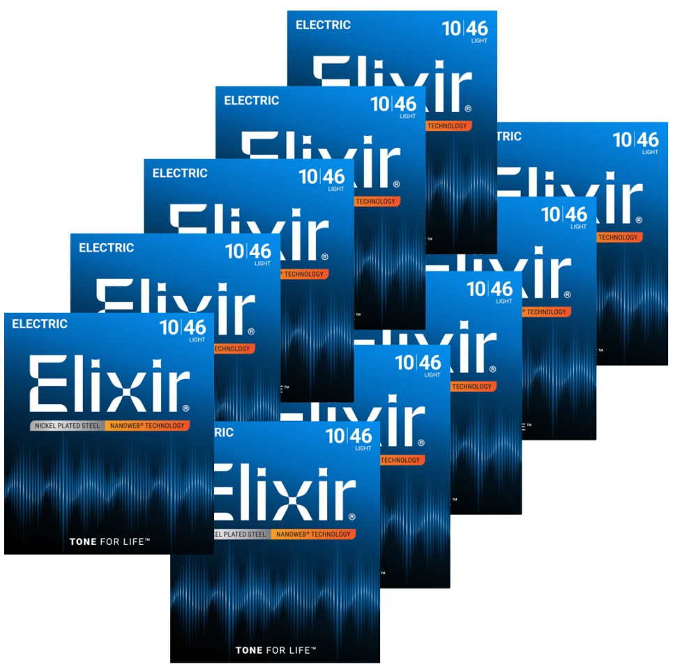 Elixir 12052 Nanoweb 10-Pack Electric Guitar Strings - Light — front angle