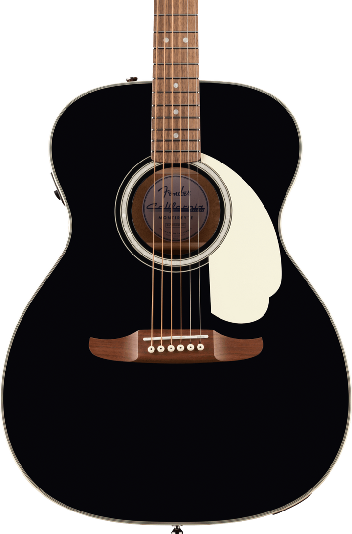 Fender California Deluxe Monterey Acoustic Electric Guitar - Black — three-quarter front view