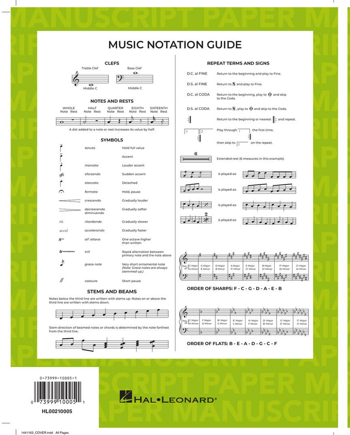 Hal Leonard Standard Wire-Bound Manuscript Paper - 96 Pages — back view