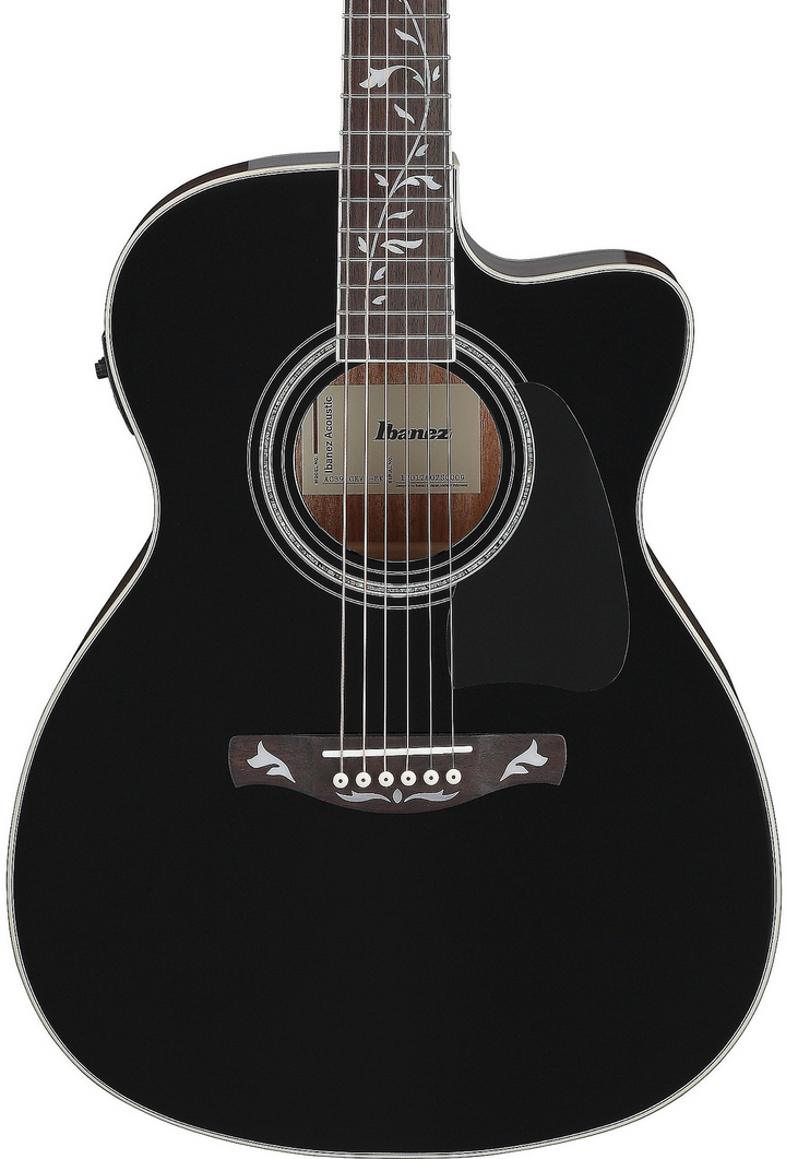 Ibanez AC391CEBKH Artwood Series Acoustic Electric Guitar - Black High Gloss — three-quarter front view