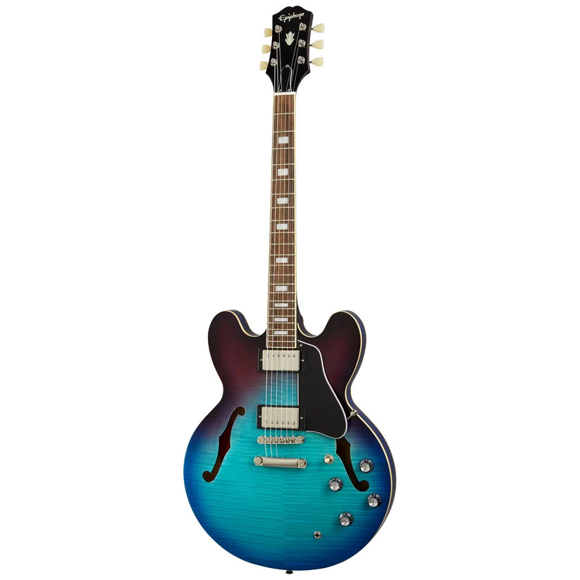 Epiphone ES-335 Figured Semi-Hollow Electric Guitar - Blueberry Burst — front angle