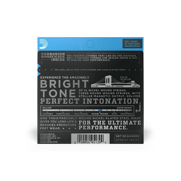 D'Addario EXL116 Electric Guitar Strings - Medium Top Heavy Bottom — back view