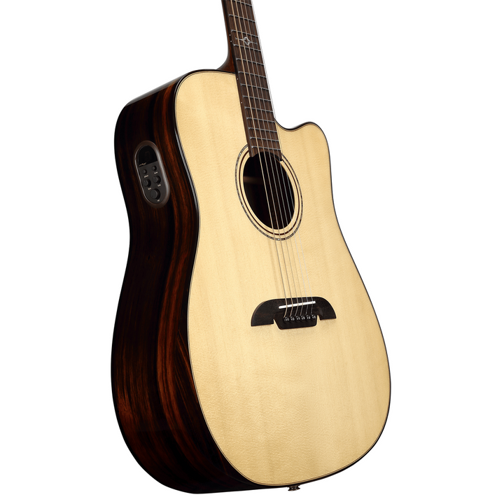Alvarez AED90CE Armrest Artist Elite Dreadnought Acoustic Electric Cutaway Guitar - Natural — Three quarter front 2