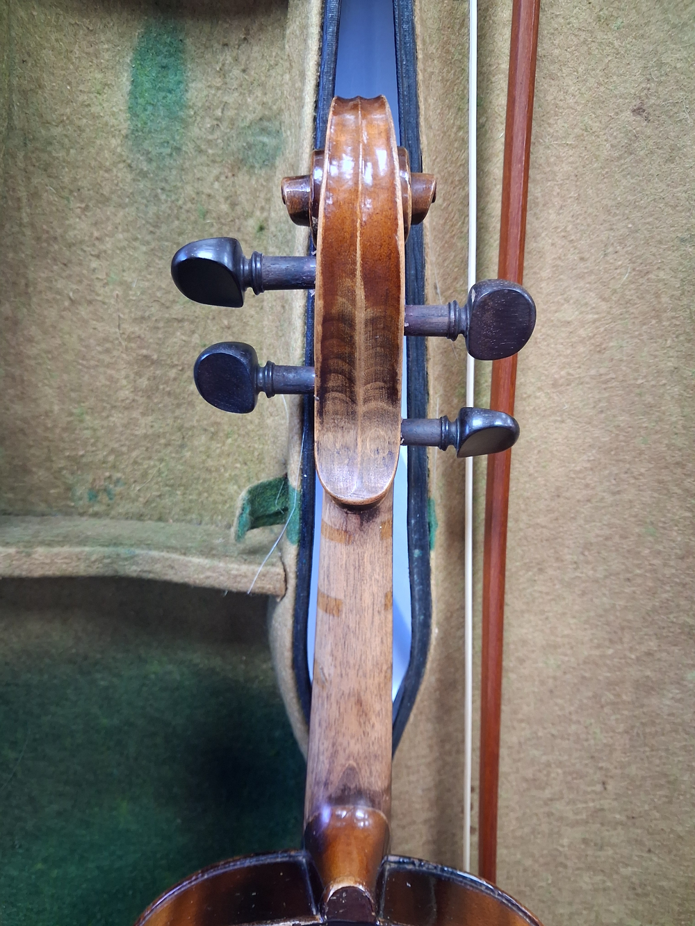 Used German Made Copy of a Strad Full Size Violin - With Case and Bow headstock, back