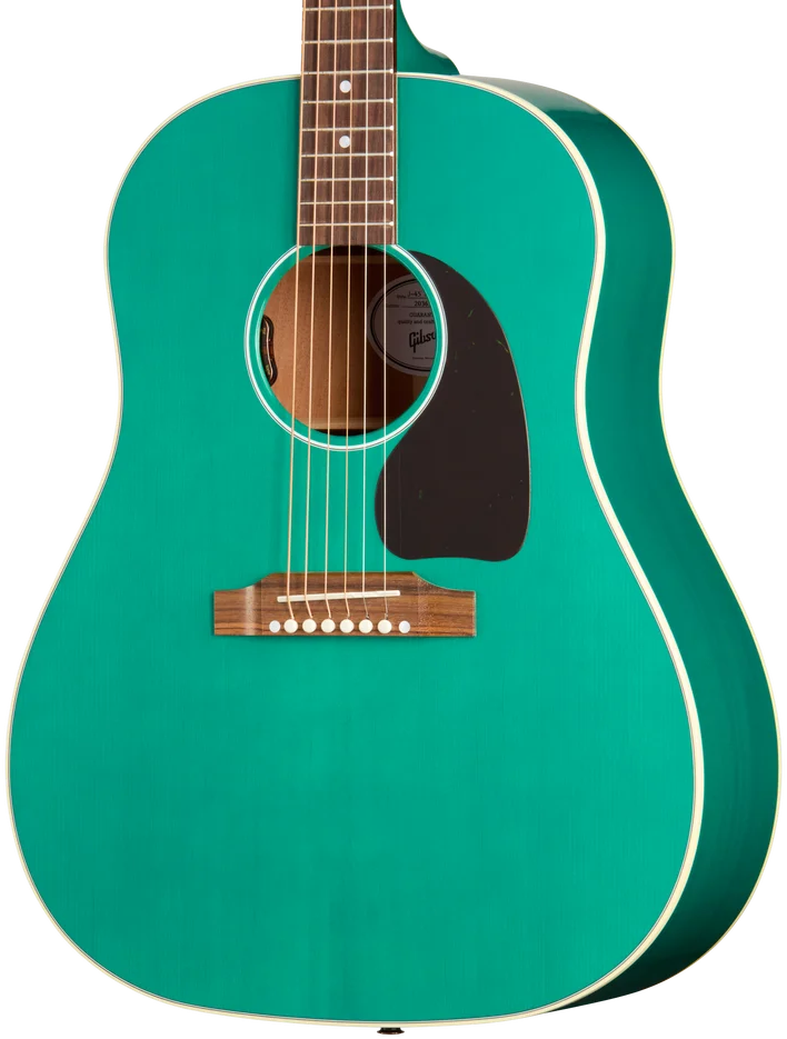 Gibson J-45 Standard Acoustic Electric Guitar - Translucent Teal — three-quarter front view