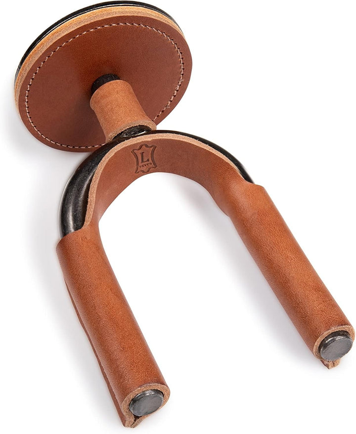 Levy LVY-FGHNGR-SMTN Forged Steel Guitar Hanger - Smoked Metal With Tan Leather Wraps