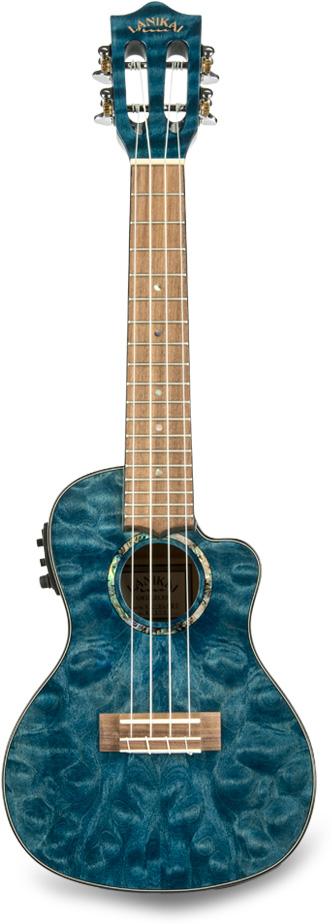 Lanikai QM-BLCEC Acoustic/Electric Concert Ukulele with Soft Case (Quilted Blue Stain)
