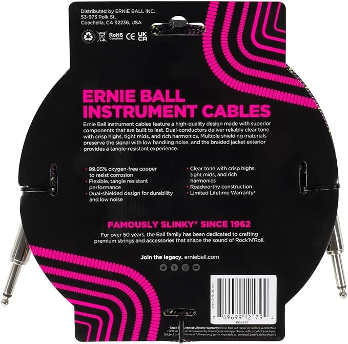 Ernie Ball 10ft Straight/Straight Braided Instrument Cable - Purple Python