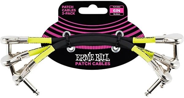 Ernie Ball Classic Patch Cable Flat Angle/Flat Angle 6in - Black (3 Pack)
