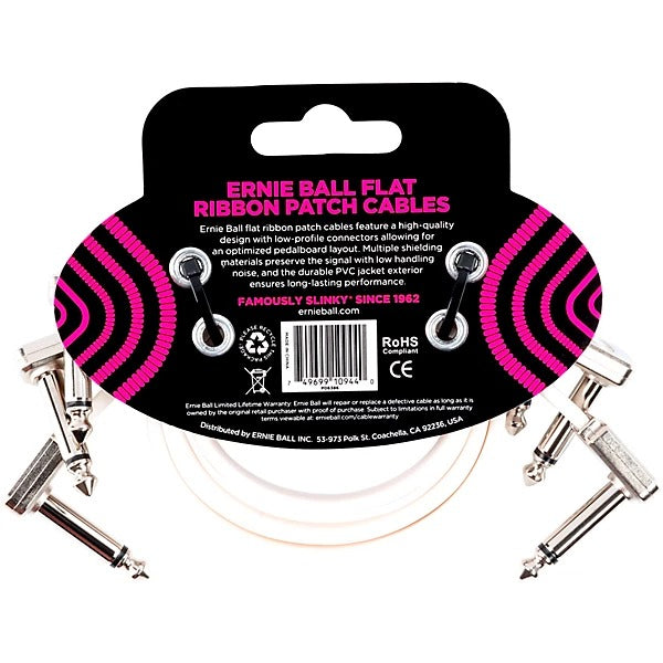 Ernie Ball 12\" Flat Ribbon Patch Cable - White (3 Pack) 2